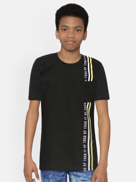 

HRX by Hrithik Roshan Boys Black Solid Bio-Wash Lifestyle T-shirt