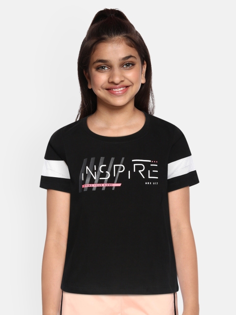 

HRX by Hrithik Roshan Girls Jet Black Typographic Antimicrobial Bio-Wash Lifestyle T-shirt