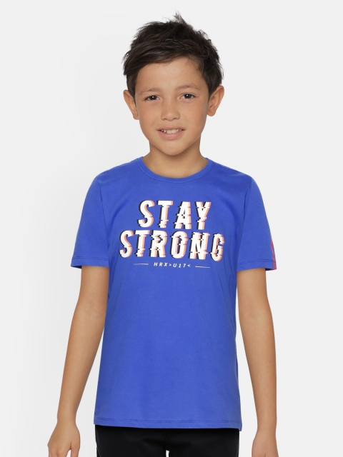 

HRX by Hrithik Roshan Boys Dazzling Blue Typography Print Bio-Wash Lifestyle T-shirt