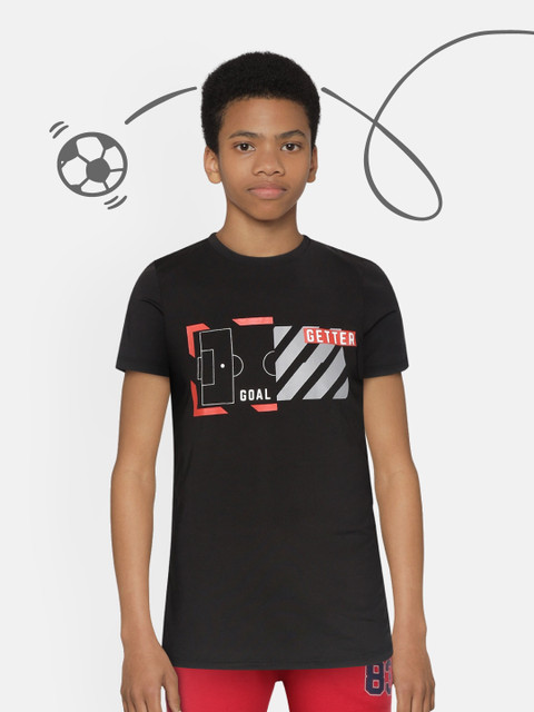 

HRX by Hrithik Roshan Boys Black Geometric Printed Antimicrobial Rapid-Dry Active T-shirt