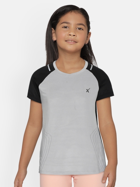 

HRX by Hrithik Roshan Girls Alloy Solid Antimicrobial Rapid-Dry Lycra Active T-shirt, Grey