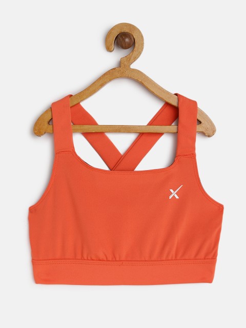 

HRX by Hrithik Roshan Girls Mandarin Red Solid Medium Support Rapid-Dry Lycra Sports Bra, Orange