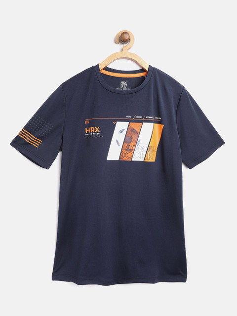

HRX by Hrithik Roshan Boys Dress Blues Printed Bio-Wash Active T-shirt, Navy blue
