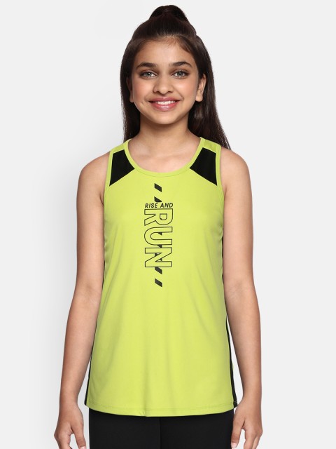 

HRX by Hrithik Roshan Girls Tender Shoots Typographic Loose Fit Rapid-Dry Active Tank Top, Fluorescent green