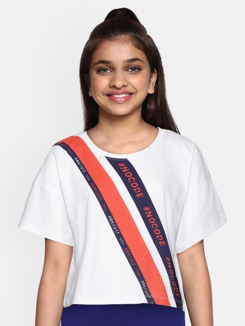 

HRX by Hrithik Roshan Girls White Typographic Antimicrobial Bio-Wash Lifestyle T-shirt