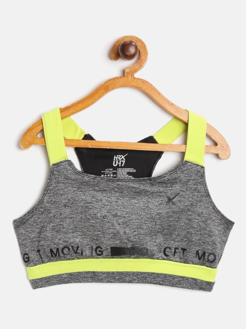 

HRX by Hrithik Roshan Girls M. Grey Melange Medium Support Rapid-Dry Active Sports Bra