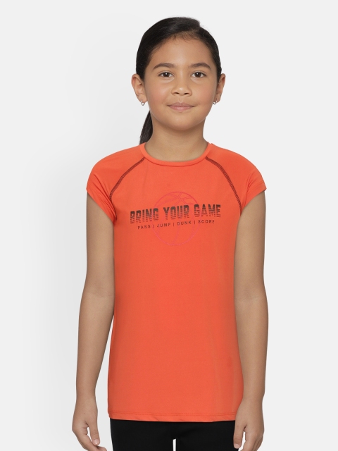 

HRX by Hrithik Roshan Girls Fiesta Typographic Antimicrobial Rapid-Dry Active T-shirt, Orange