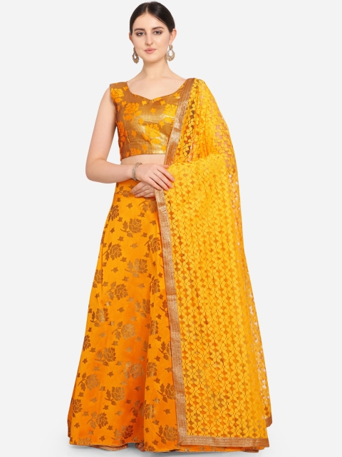 

VRSALES Mustard Yellow Semi-Stitched Lehenga & Blouse with Dupatta