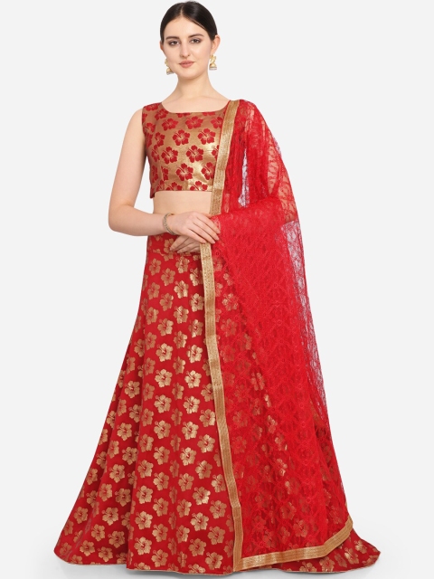 

VRSALES Red Semi-Stitched Lehenga & Blouse with Dupatta