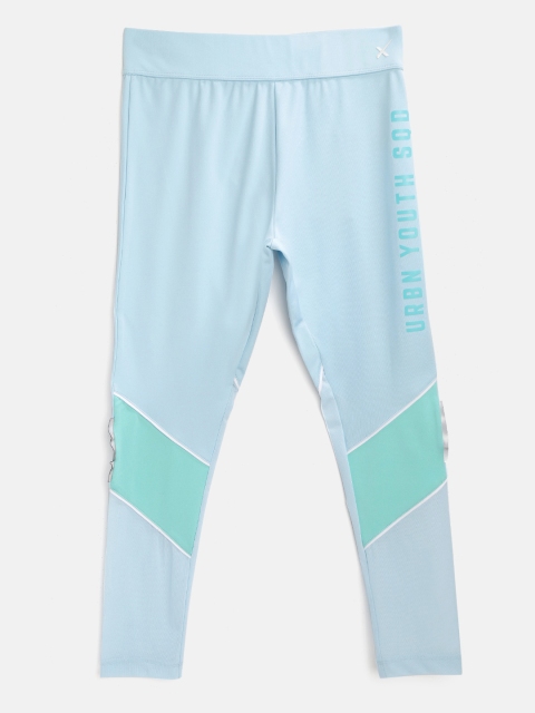 

HRX by Hrithik Roshan Girls Blue Colourblocked Regular Fit Rapid-Dry Lycra Active Tights