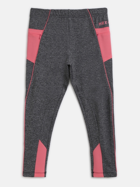 

HRX by Hrithik Roshan Girls Grey Colourblocked Regular Fit Rapid-Dry Lycra Active Tights
