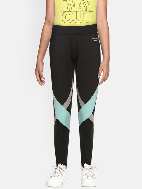 

HRX by Hrithik Roshan Girls Jet Black Antimicrobial Rapid-Dry Lycra Lifestyle Tights