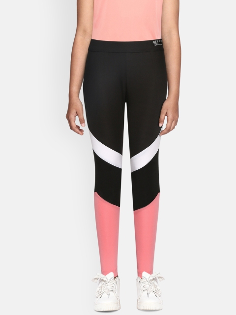 

HRX by Hrithik Roshan Girls Jet Black Colourblocked Rapid-Dry Lycra Active Tights