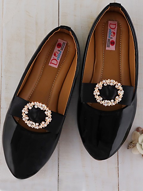 

DChica Girls Black & Gold Embellished Ballerinas