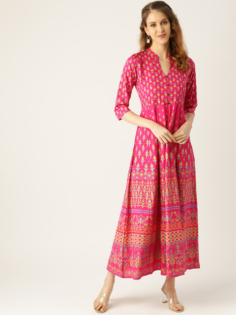 

Nayo Women Pink & Yellow Printed Maxi Dress