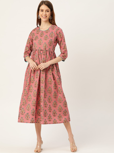 

Nayo Women Pink & Green Printed Maxi Dress