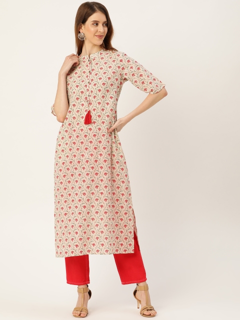 

Nayo Women Red & Red Printed Straight Kurta