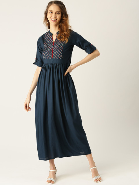 

Nayo Women Navy Blue Solid Maxi Dress