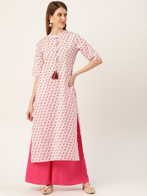

Nayo Women Pink & Green Floral Printed Straight Kurta