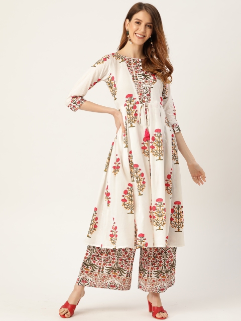 

Nayo Women White & Pink Printed Anarkali Kurta with Palazzos