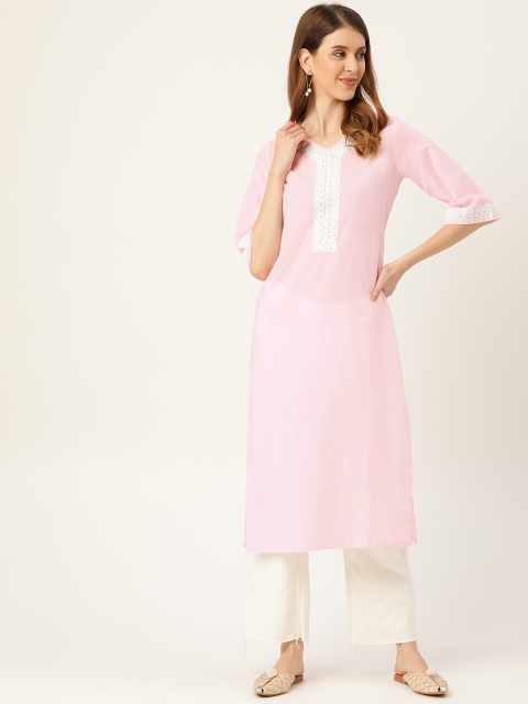 

Nayo Women Pink Yoke Design Straight Kurta