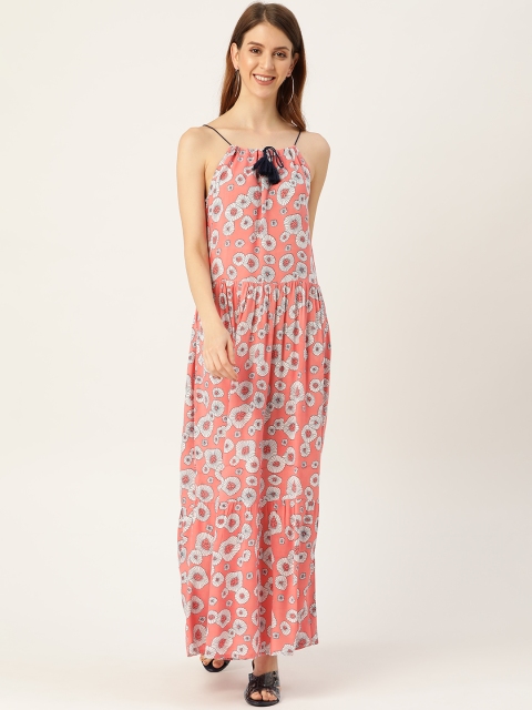 

Nayo Women Peach-Coloured & White Printed Maxi Dress