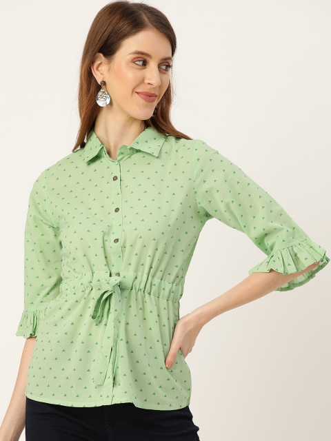 

Nayo Women Green Printed Cinched Waist Pure Cotton Top