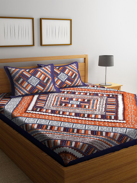 

Rajasthan Decor Multicoloured Geometric 144 TC Cotton 1 King Bedsheet with 2 Pillow Covers, Multi