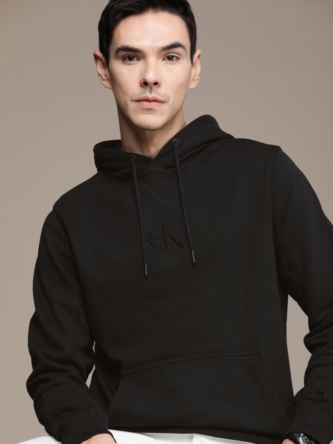 

Calvin Klein Jeans Men Black Hooded Brand Logo Embroidered Sweatshirt