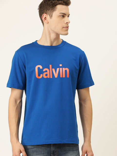 

Calvin Klein Jeans Men Blue Brand Logo Printed Round Neck Pure Cotton T-shirt