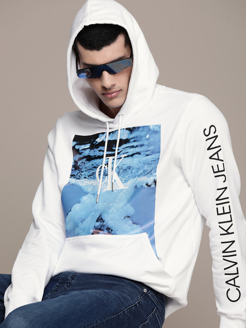 

Calvin Klein Jeans Men White Printed Hooded Sweatshirt