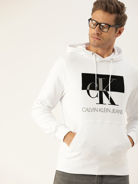 

Calvin Klein Jeans Men White & Black Printed Hooded Sweatshirt