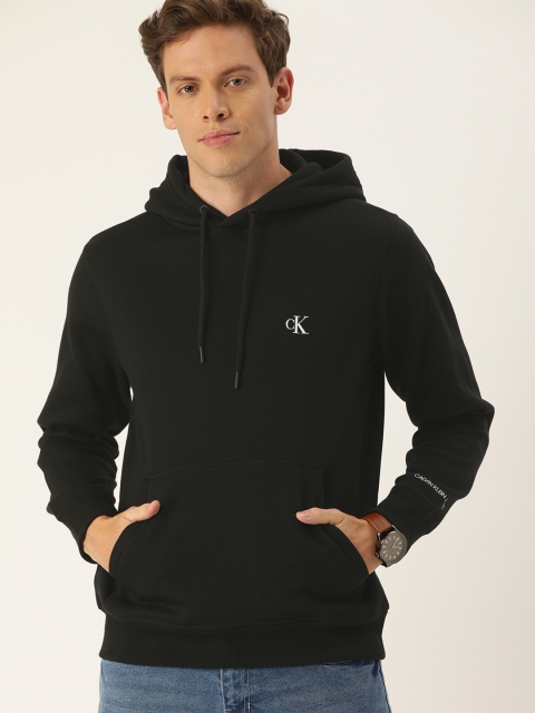 

Calvin Klein Jeans Men Black Solid Hooded Sweatshirt With Embroidered Detailing