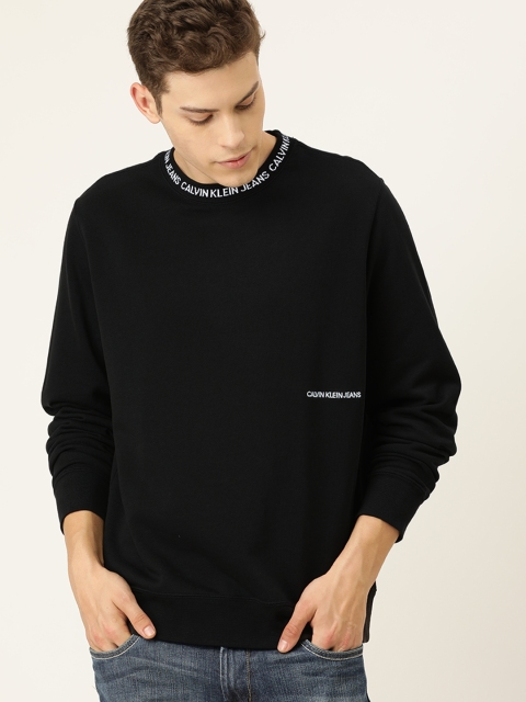 

Calvin Klein Jeans Men Black Solid Pullover Sweatshirt with Print Detail