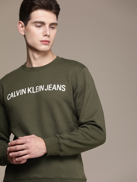 

Calvin Klein Jeans Men Olive Green & White Printed Sweatshirt
