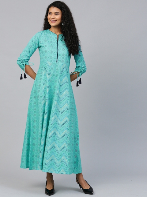 

AASI - HOUSE OF NAYO Women Blue & Golden Printed Maxi Dress