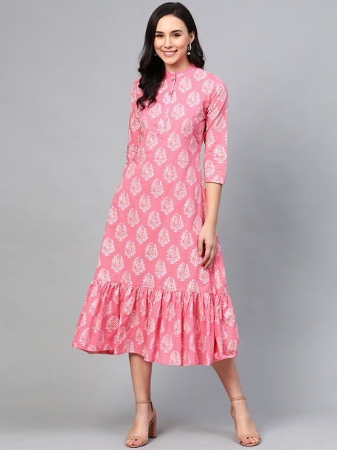 

AASI - HOUSE OF NAYO Women Pink & Off White Printed A-Line Dress