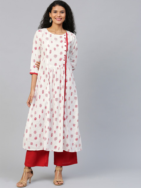 

AASI - HOUSE OF NAYO Women White & Red Printed Kurta with Palazzos