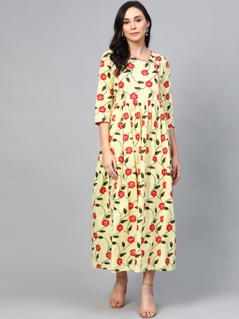 

AASI - HOUSE OF NAYO Women Yellow & Red Floral Printed Maxi Dress