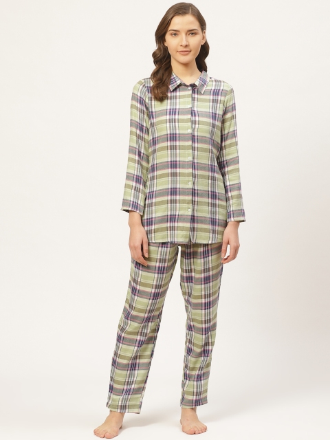 

Prakrti Women Green & Blue Checked Night suit