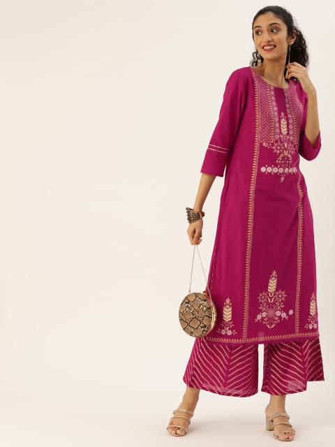 

Varanga Women Magenta & Beige Printed Kurta with Palazzos