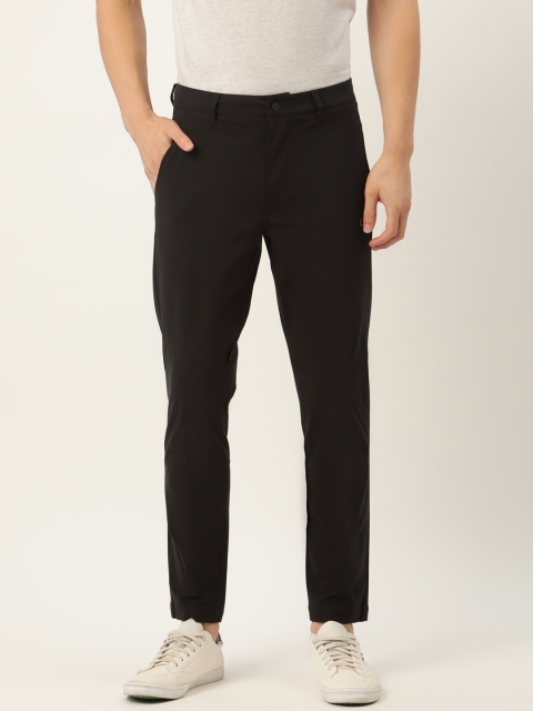Men Black Solid Regular Trousers