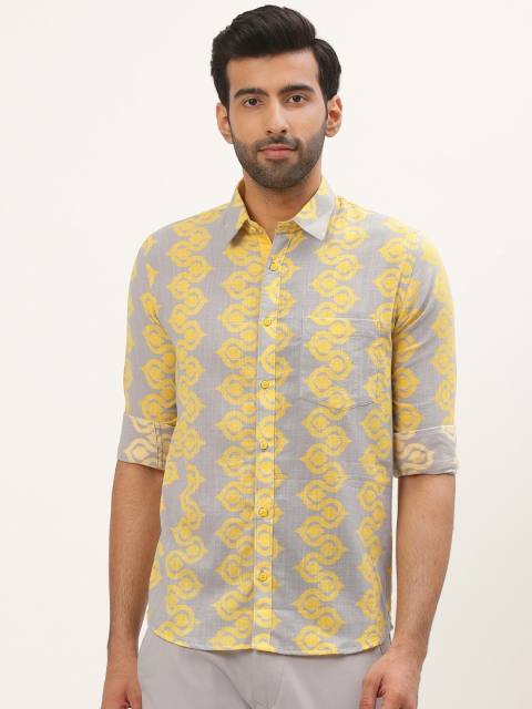 

Tistabene Men Grey & Mustard Yellow Comfort Slim Fit Block Printed Casual Shirt