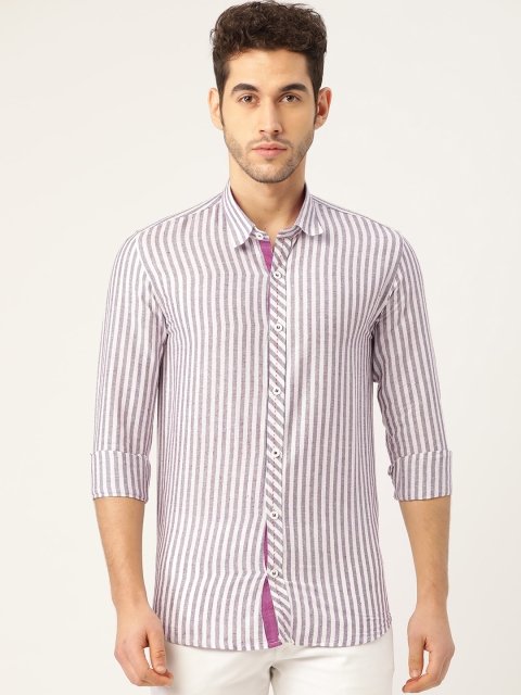 

Tistabene Men White & Purple Slim Fit Striped Casual Shirt
