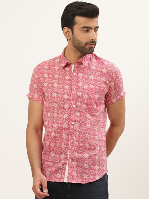 

Tistabene Men Pink & White Comfort Slim Fit Block Printed Casual Shirt