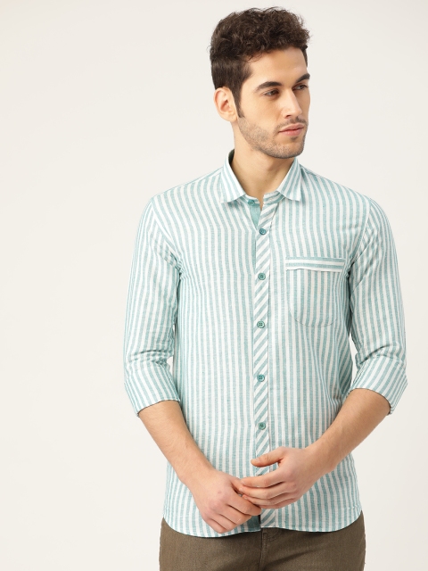 

Tistabene Men Green & White Slim Fit Striped Casual Shirt