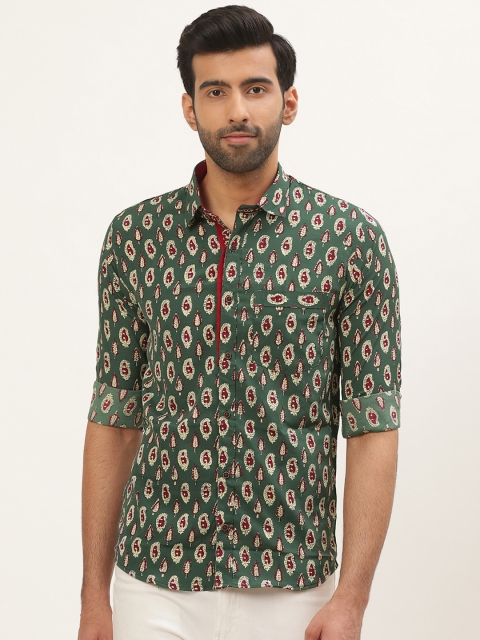 

Tistabene Men Green & Beige Comfort Slim Fit Printed Casual Shirt