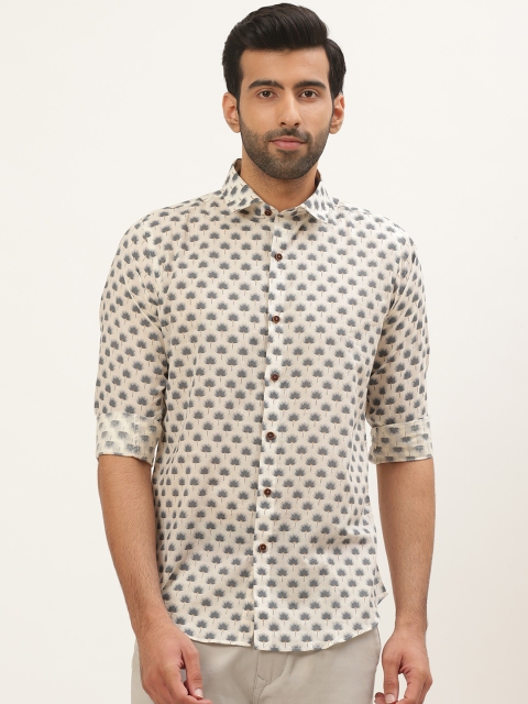 

Tistabene Men Off-White & Grey Comfort Slim Fit Printed Casual Shirt