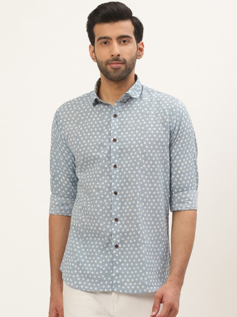 

Tistabene Men Blue & White Comfort Slim Fit Polka Dots Printed Casual Shirt