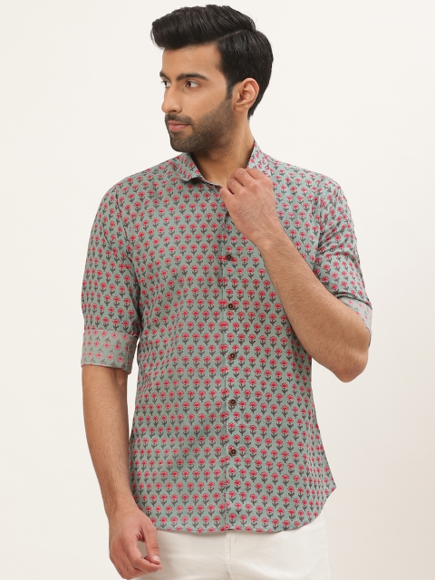 

Tistabene Men Green & Pink Comfort Slim Fit Floral Printed Casual Shirt